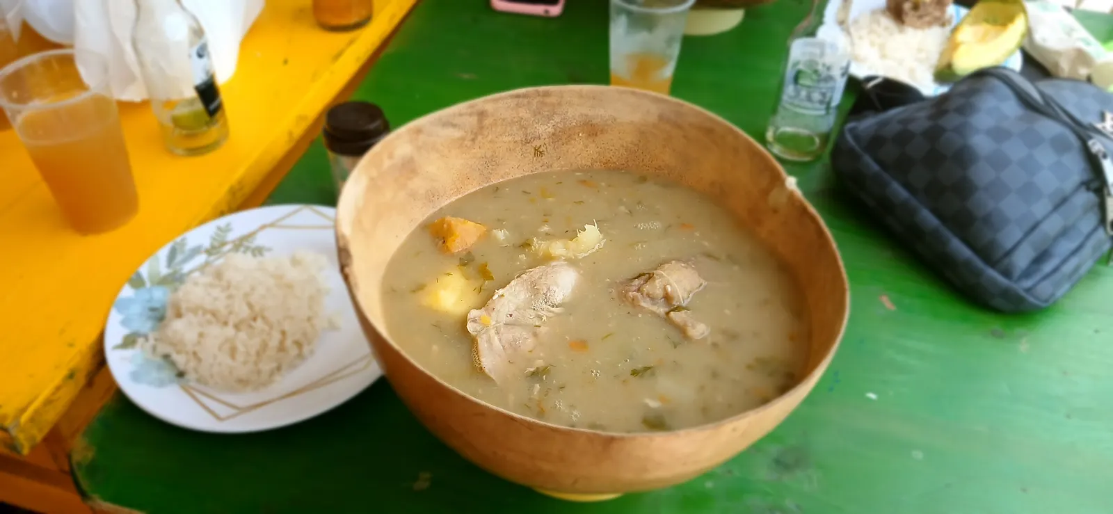 Soup and side dishes in a traditional meal