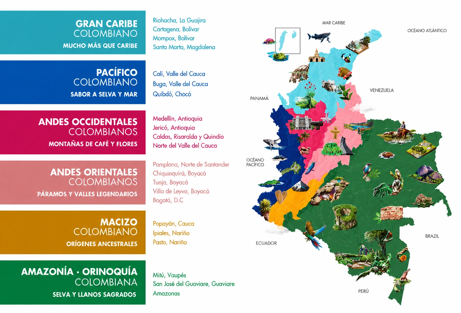 Mapa de regiones turísticas de Colombia · ProColombia